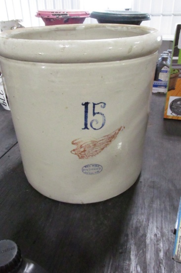 15 GALLON RED WING CROCK-has crack