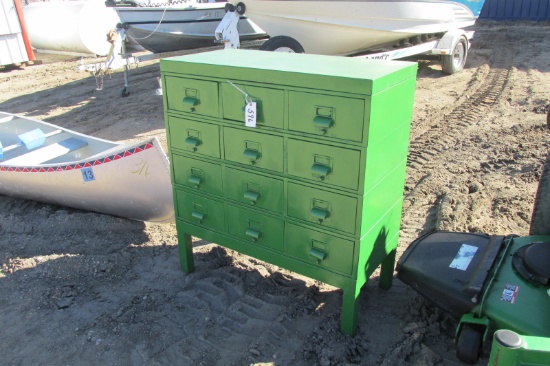 12 DRAWER JOHN DEERE ORGANIZER ON STAND