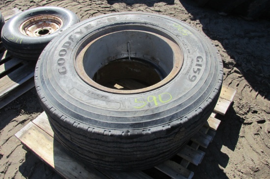 2-9.00 X 20" STEER TIRES ON DAYTON RIMS