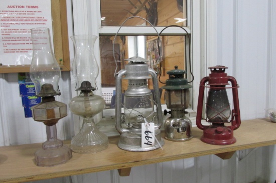 3-LANTERNS & 2 OIL LAMPS