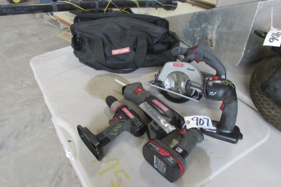 CRAFTSMAN 19.2 VOLT 1/2" DRIVER DRILL, SKIL SAW,  RECIPROCATING SAW, & WORK LIGHT, one battery +