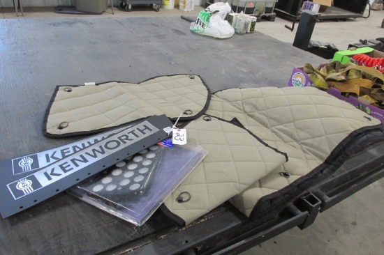 LIKE NEW KENWORTH SEMI WINDOW COVERS,  2-MUD FLAP ACCESSORIES, & KENWORTH INTERIOR AIR FILTER