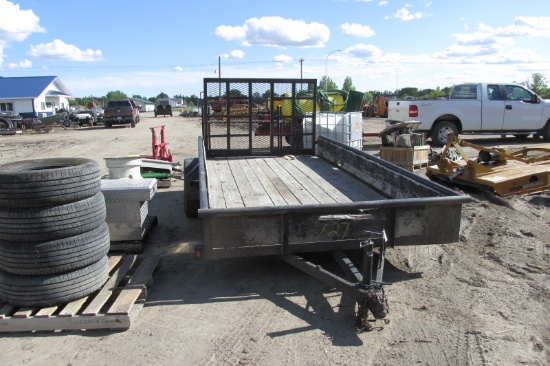 7' X 15' SINGLE AXLE TRAILER, 5 bolt, 12" sides, full width ramp, perm. lic.