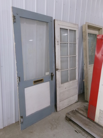 4-OLD DOORS: 32" X 77" 6 PANEL GLASS, 36" X 83" GLASS PANEL DOOR, 32" X 80" 8 PANEL GLASS DOOR, & 30