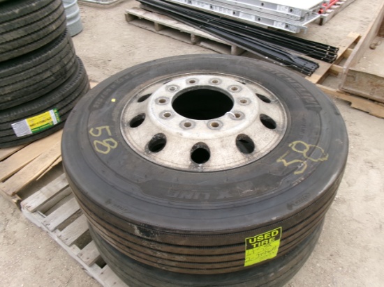 2- MICHELIN XLINE 275 /  80R / 22.5" TIRES w / RIMS