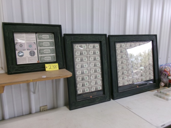 32 -  1988 UNCUT FRAMED $1.00 BILLS, 16 1985 UNCUT FRAMED $1.00 BILLS, & 4 UNCUT FRAMED $1.00 BILLS