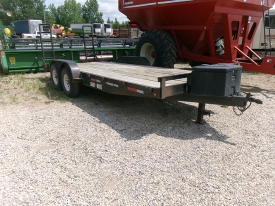 2002 20' ROAD BOSS TANDEM AXLE CAR TRAILER, 7,000 # axles, 2' beaver tail, flip up ramps