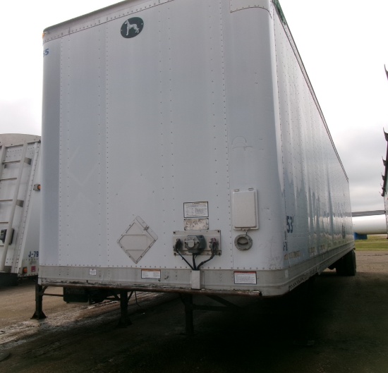 53' GREAT DANE TANDEM AXLE STORAGE VAN, swing doors, no title. located @ Hazel Mn