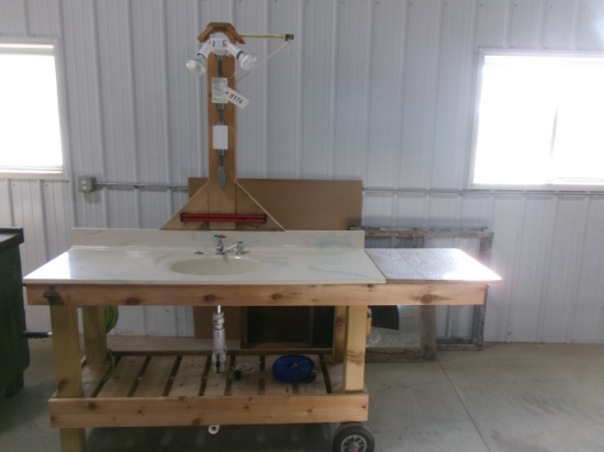 21" X 80 " CUSTOM MADE PORTABLE BUTCHERING / CANNING TABLE, water hookups & lights
