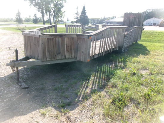 8' X 22' TANDEM AXLE TRAILER, rear dolly wheels, (was used as float in parades )