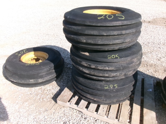 4-14L X 16.1 8 BOLT TIRES, 1 tri rib-3 4 rib
