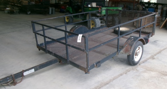 5' X 8' SINGLE AXLE TRAILER, mesh floor, 2' sides, 4' fold down full width ramp, no title