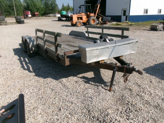 83" X 18' TANDEM AXLE CAR TRAILER, 12,000 winch, beavertail, storable ramps, aluminum tool box