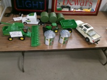 JOHN DEERE TOYS: 9870 COMBINE w / 12 ROW CORN HEAD, 2 GRAIN BINS
