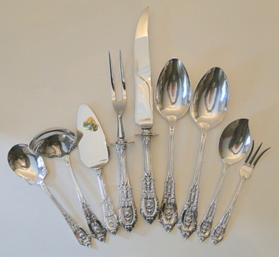 9 “Rose Point” Sterling Serving Pieces by Wallace