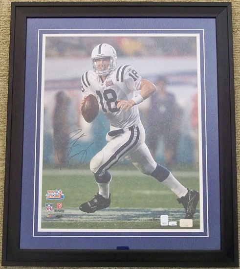 Peyton Manning #18 Colts Autographed Super Bowl XLI Running in the Rain Photograph, 16 x 20, COA