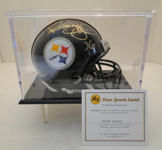 Jerome Bettis Signed Steelers Mini Helmet With Hologram, COA and Display Case