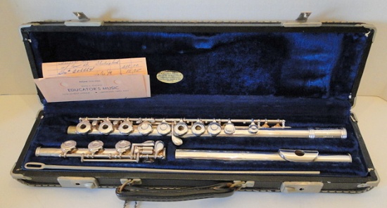 Gemeinhardt Flute, French Model, Open Hole, Low B Key, Sterling Head, M3, Case Original 1969 Receipt