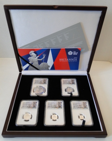 Britain 2016 U.K. 5 Coin Silver Proof Set, 1 of 250 Graded Presentation Sets, NGC PF69 Ultra Cameo