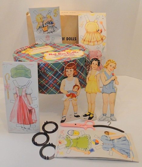 Hat Box Dolls #5614 Whitman, Stand Up Dolls With Uncut Clothes, In Original Hat Box 1950's