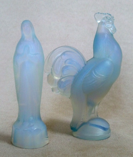 Two Sabino, Made in France, Opalescent Figurines, Madonna & Rooster