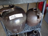 2  brown crock jugs