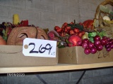 2 boxes of fall decorations & artificial fruit