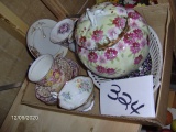 Biscuit Jar, misc hand painted china