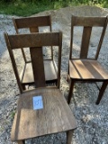 (3) Straight Back Oak Chairs