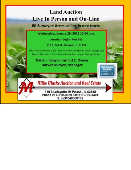 Darla J. Runyon Farm LLC Farmland Auction
