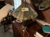 Table Lamp w Lead Glass Colored Shade