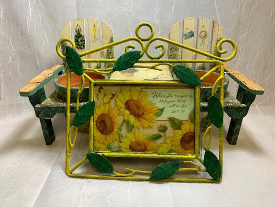 Small Lawn Chair Flower Pot Holder, Pots, and Sunflower Picture