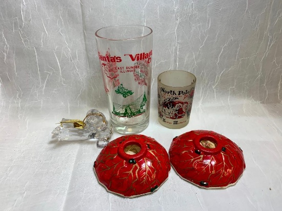 Santa Cups, Angel Ornament, & Red Candleholders