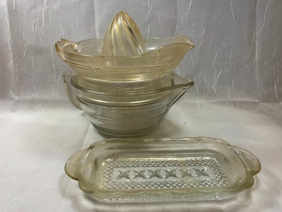 Small Mixing Bowl, Juicer, and Bottom of Butter Dish (no lid)