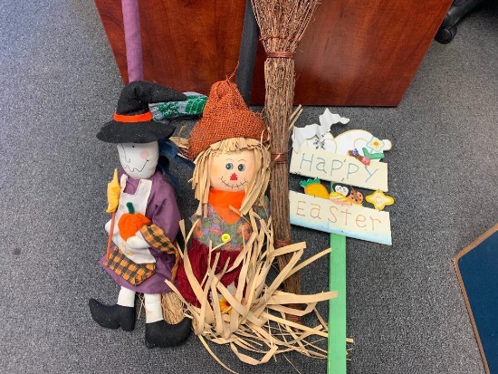 Fall Decor Straw & Stick Brooms (3) & Easter Sign