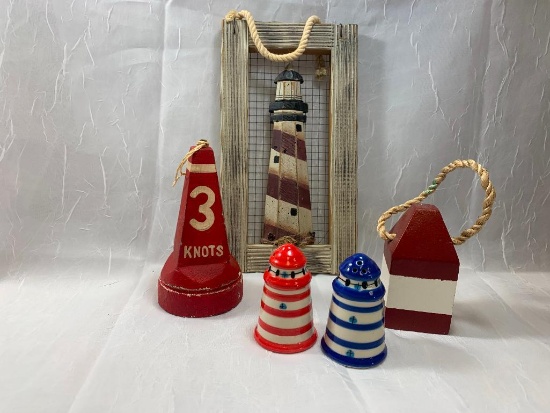 Lighthouse Salt & Pepper Shakers,Buoy and Block, & Lighthouse Wallhanger