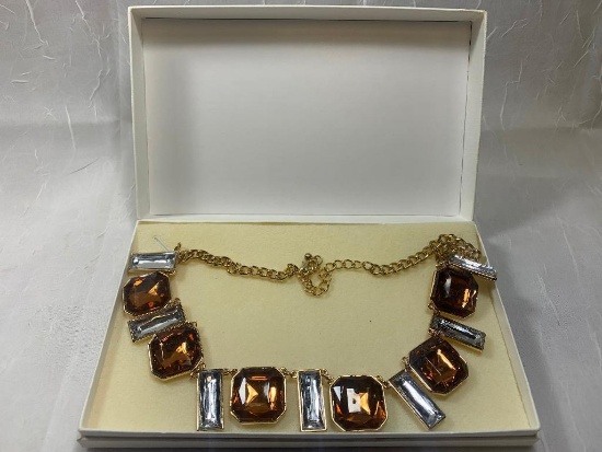 Brown and Silver Gem Necklace