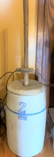 Blue Band Stoneware Butter Churn