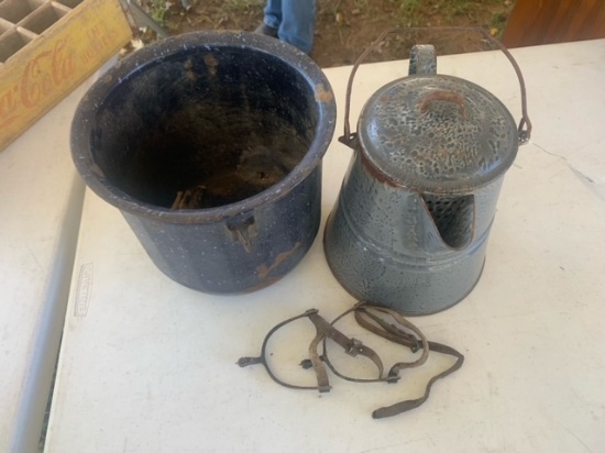 Enamal Coffee Pot, Enamel Bean Pot, Spurs