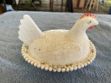 White Hens on a Nest w/Red Beaks