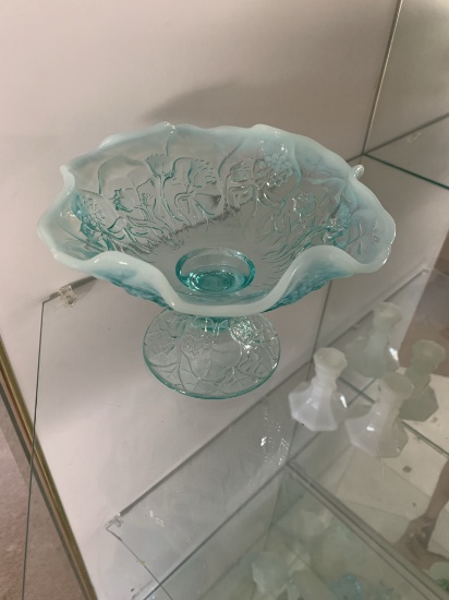 Blue Ruffled Edge Bowl on Stand