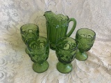 Green Moon and Stars Water Pitcher and 16 Cups
