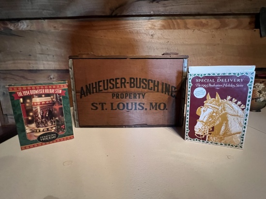 Anheuser-Busch Inc Wood Box and 2 Steins