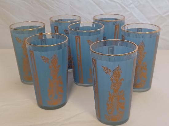 Vintage Blue Frosted Mid Century Glasses (7)
