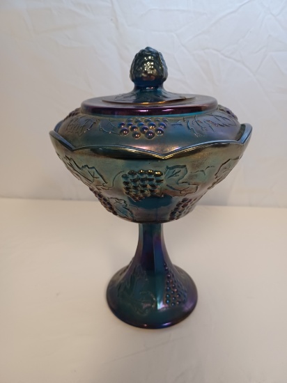 Blue Carnival Glass Candy Dish