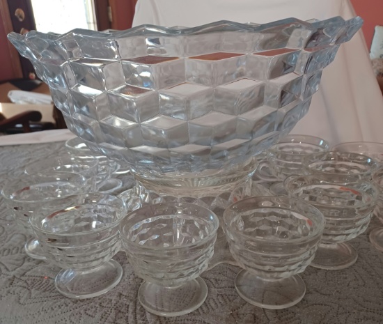 Fostoria Punch Bowl w/14 Cups