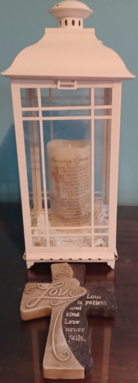 Lantern w/Amazing Grace Candle & Cross