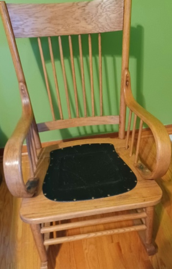 Wooden Rocking Chair w/Leather Center in Seat