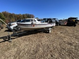 Alumacraft Boat w/Battery, Trolling Motor, Seat, and Trailer
