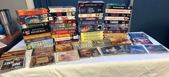 Assorted VHS Tapes, CDs, and Cassettes